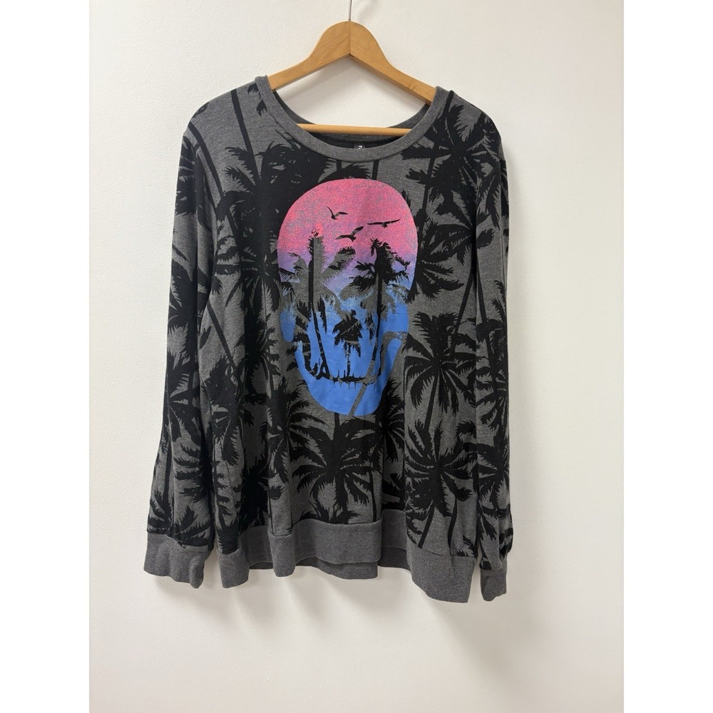 Torrid Sleep Plus Sz 18/20 Gray Palm Tree Sunset Skull Lounge Sweatshirt